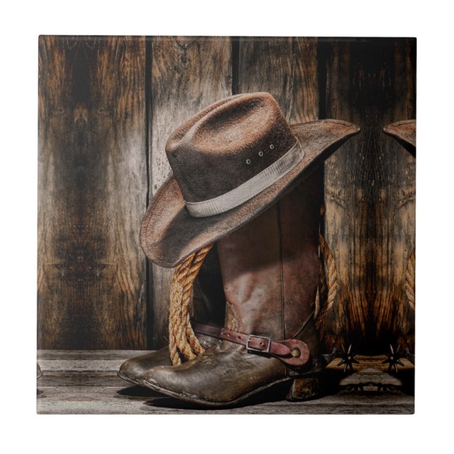 western country brown barn wood cowboy boots tile (Front)