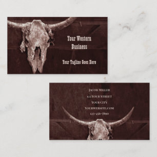 Western Country Brown Rustic Cowboy Bull Cow Skull Business Card