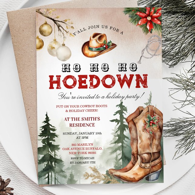 Western Country Christmas Hoedown Holiday Party Invitation (Creator Uploaded)