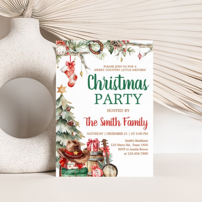 Western Country Christmas Party Invitation (Western Country Cowboy Christmas Party Invitation)