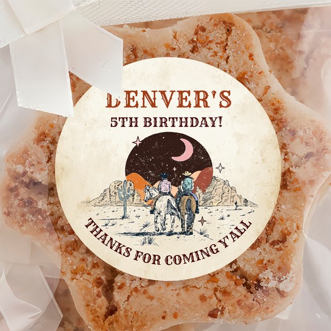 Western Country Cowboy Birthday Thank You  Classic Round Sticker (Creator Uploaded)