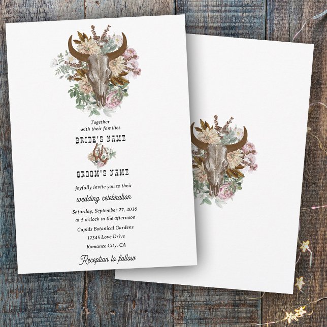 Western Country Cowboy Boho Cow Skull Wedding Invitation (Western Country Cowboy Boho Cow Skull Wedding Invitation)