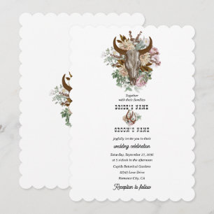 Western Country Cowboy Boho Cow Skull Wedding Invitation