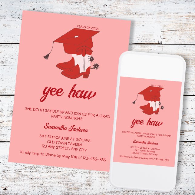 Western Country Cowboy Boots & Cap Graduation Invitation (Western Country Cowboy Boots & Cap Graduation Invitation)