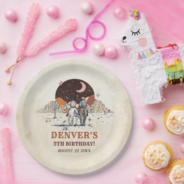 Western Country Cowboy Rodeo Birthday Party Paper Plate (Party)