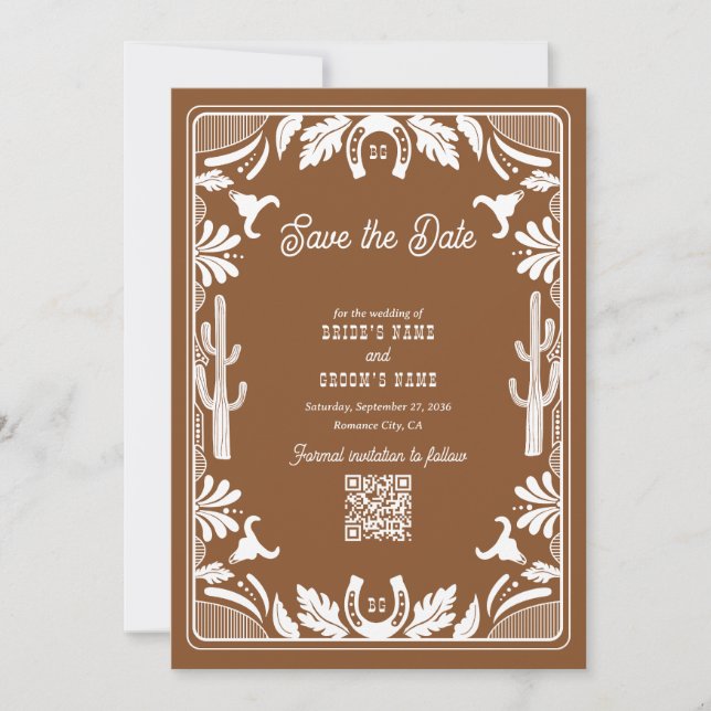 Western Country Cowboy Rustic Wedding Brown Save The Date (Front)
