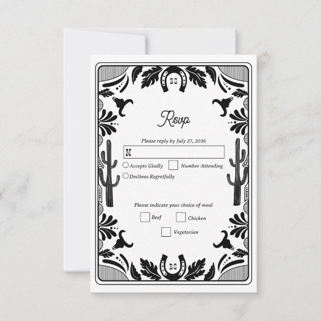 Western Country Cowboy Rustic Wedding RSVP Card (Front)