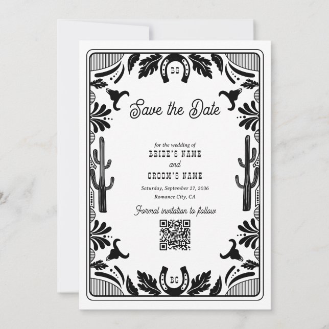 Western Country Cowboy Rustic Wedding Save The Date (Front)