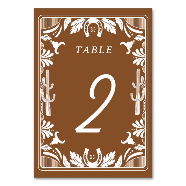 Western Country Cowboy Rustic Wedding Table Number (Front)