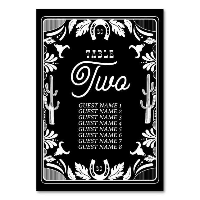 Western Country Cowboy Rustic Wedding Table Number (Front)