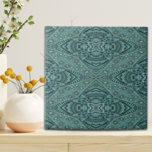 Western Country Cowboy Teal Turquoise Leather Tile (Western Country Cowboy Teal Turquoise Leather Ceramic Tile)