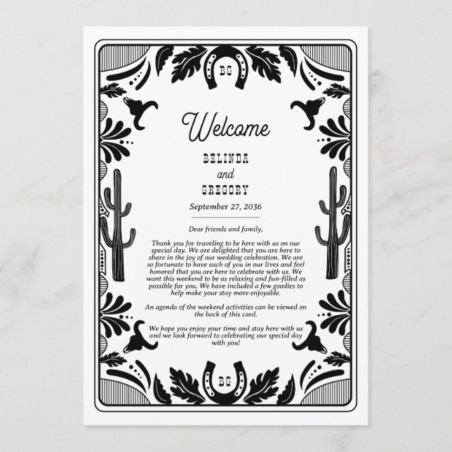 Western Country Cowboy Wedding Itinerary Programme (Front)