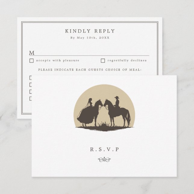 Western country cowboy wedding meal choices RSVP Card (Front/Back)