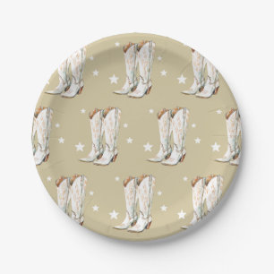 Western Country Cowgirl Boots Beige Birthday Party Paper Plate