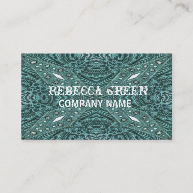 western country cowgirl fashion teal leather business card (Front)