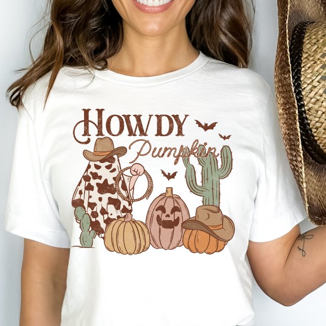 Western Country Cowgirl Howdy Pumpkin Halloween T-Shirt (Creator Uploaded)