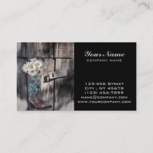 Western country daisy barn wood cowboy boot business card