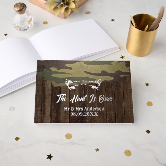Western Country Deer The Hunt Is Over Wedding Foil Guest Book (Front Open)