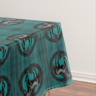 Western Country Equestrian Teal Black Horse Tablecloth