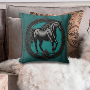 Western Country  Equine Equestrian Black Horse  Cushion