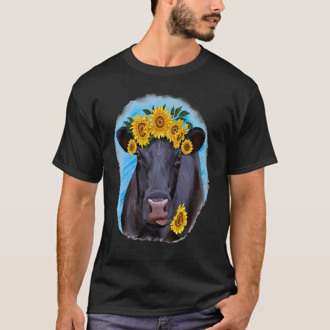 Western Country Farm Farmer Black Cow Angus Cow Su T-Shirt (Front)