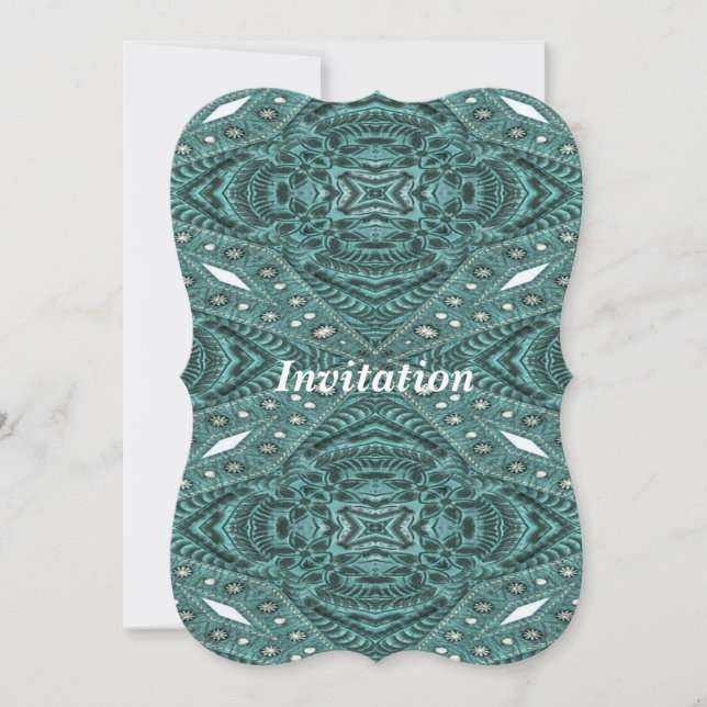 Western Country fashion Teal Turquoise Leather Invitation (Front)