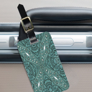 Western Country fashion Teal Turquoise Leather Luggage Tag