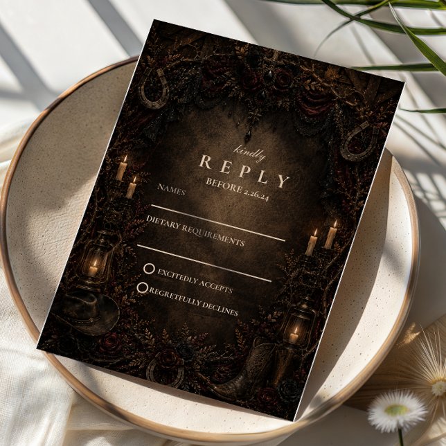 Western Country Goth Wedding RSVP Card (Creator Uploaded)