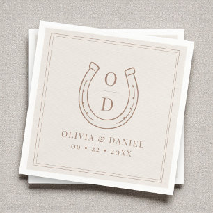 Western Country Horseshoe Brown Monogram Wedding Napkin
