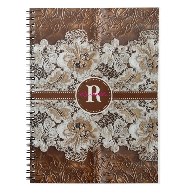 Western Country Leather n Lace Initial Name Notebook (Front)