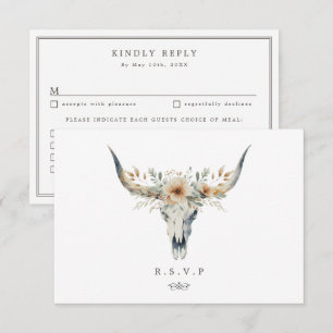 Western country longhorn wedding meal choices RSVP Card