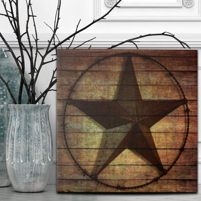 Western Country Primitive Barn Wood Texas Star Tile (Western Country Primitive Barn Wood Texas Star Ceramic Tile)