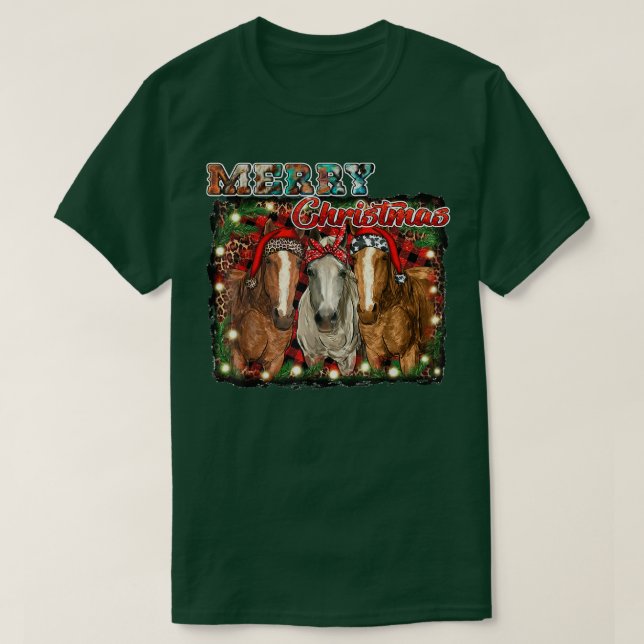 Western Country Rodeo Merry Christmas Cowgirl Hors T-Shirt (Design Front)