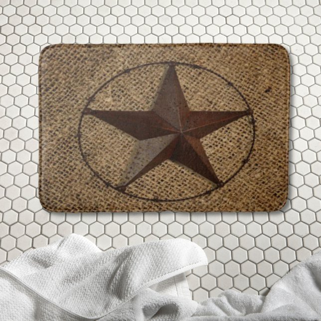 Western Country Rustic Burlap Primitive Texas Star Bath Mat (Western Country Rustic Burlap Primitive Texas Star Bath Mat)