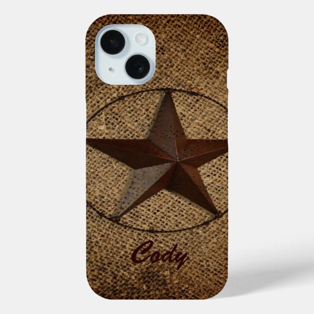 Western Country Rustic Burlap Primitive Texas Star Case-Mate iPhone Case (Back)