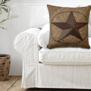 Western Country Rustic Burlap Primitive Texas Star Cushion