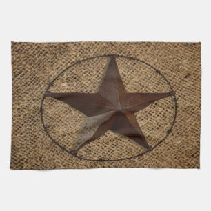 Western Country Rustic Burlap Primitive Texas Star Tea Towel