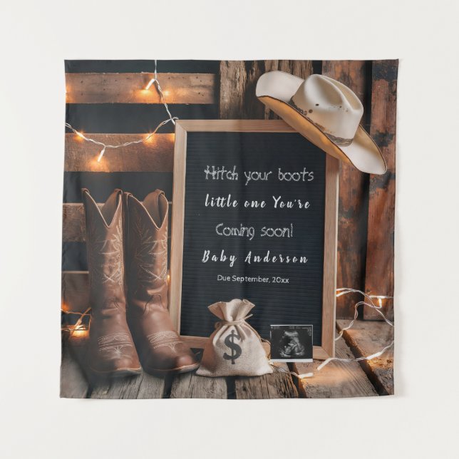 Western country style pregnancy announcement  tapestry (Front)