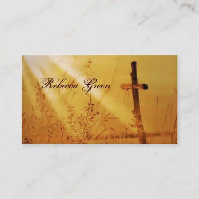 western country sunrise Christian wooden cross Business Card (Front)