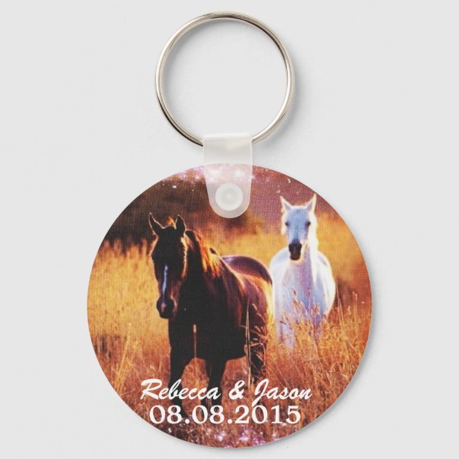 western country sunset horse themed wedding key ring (Front)
