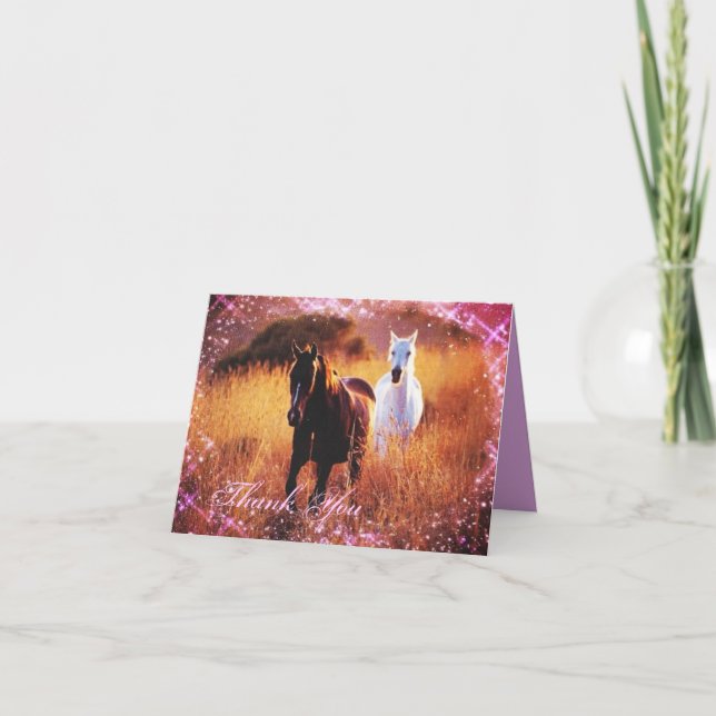 western country sunset horse themed wedding thank you card (Front)