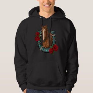 Western Country Texas Cowgirl Floral Horseshoe Hor Hoodie