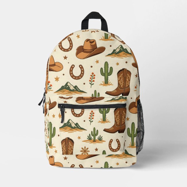 Western country theme with cactus printed backpack (Front)