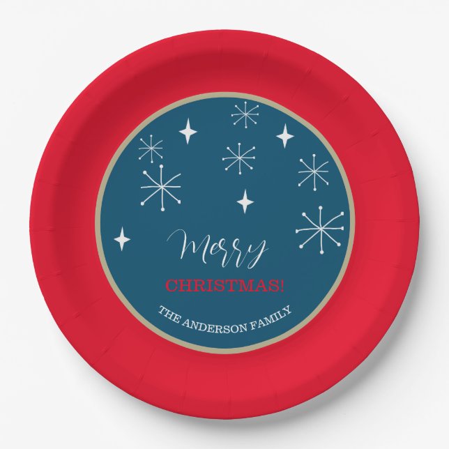 Western Country Village Snow Christmas Paper Plate (Front)