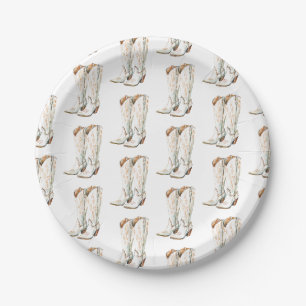 Western Country White Cowgirl Boots Birthday Party Paper Plate