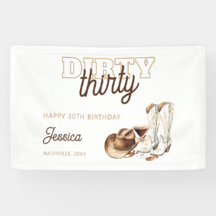 Western Country White Dirty Thirty 30th Birthday Banner