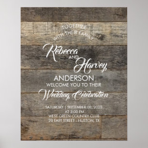western country woodgrain barn wedding welcome poster