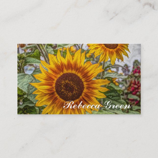 western country yellow sunflower wedding business card (Front)