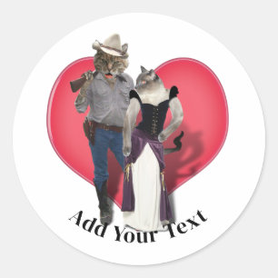 Western Couple Cowboy Cat Classic Round Sticker