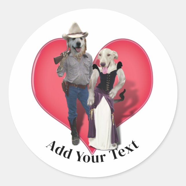 Western Couple Cowboy Dog Classic Round Sticker (Front)